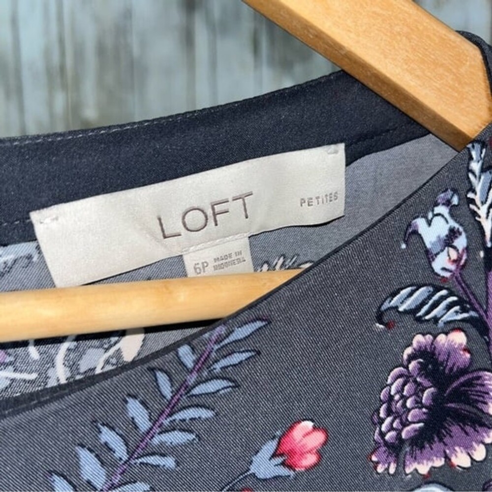 Loft Grey Floral Petite 3/4 Sleeve Pink Blue Mini Dress 6P - Picture 5 of 6